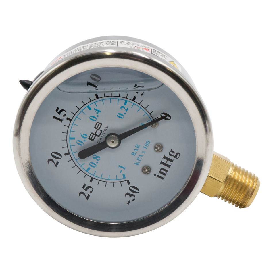 S.S. VACUUM GAUGE 30" Hg. 1/4" MPT