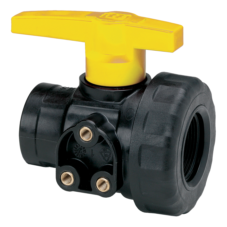 BALL VALVE, POLY 1 1/4" FPT (CHEMICAL RESISTANT)