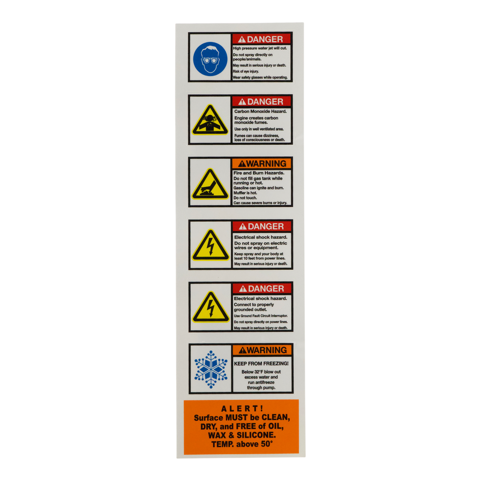 6 DANGER LABELS FOR ELECTRIC & GAS P/W'S