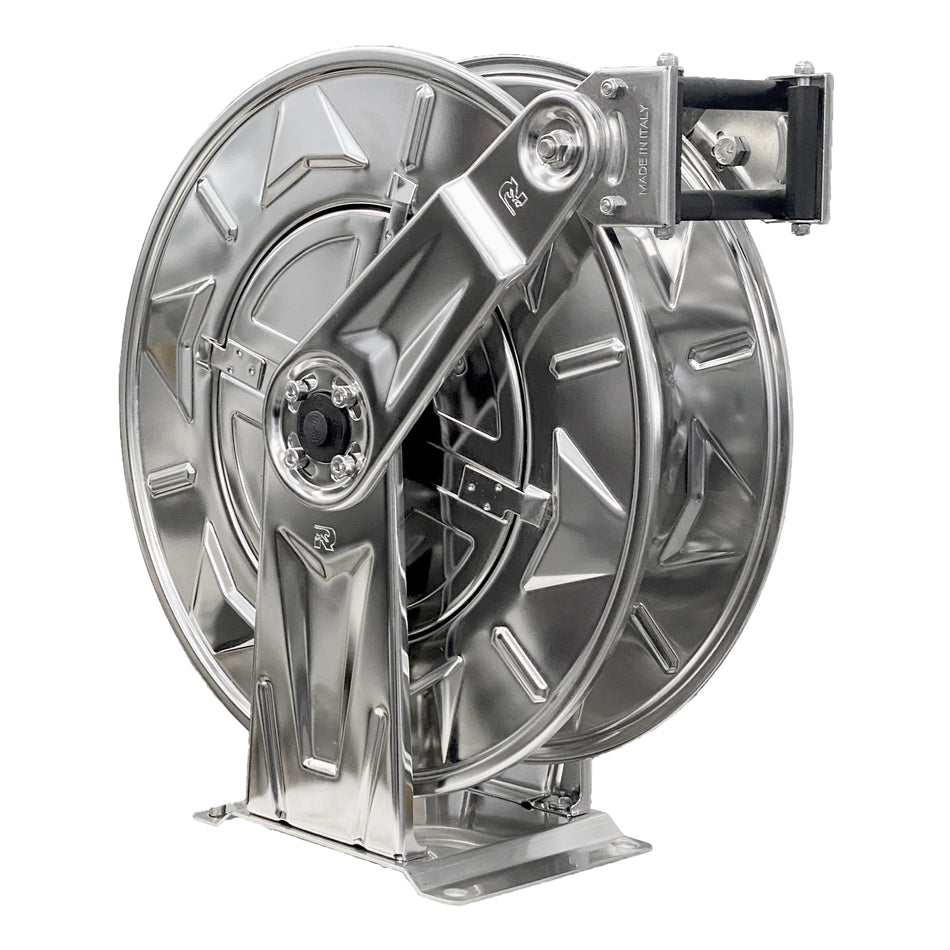 Stainless Steel 50' Spring Rewind 3/8" Hose Reel - Available for Pre-Order - Arrives May 2026